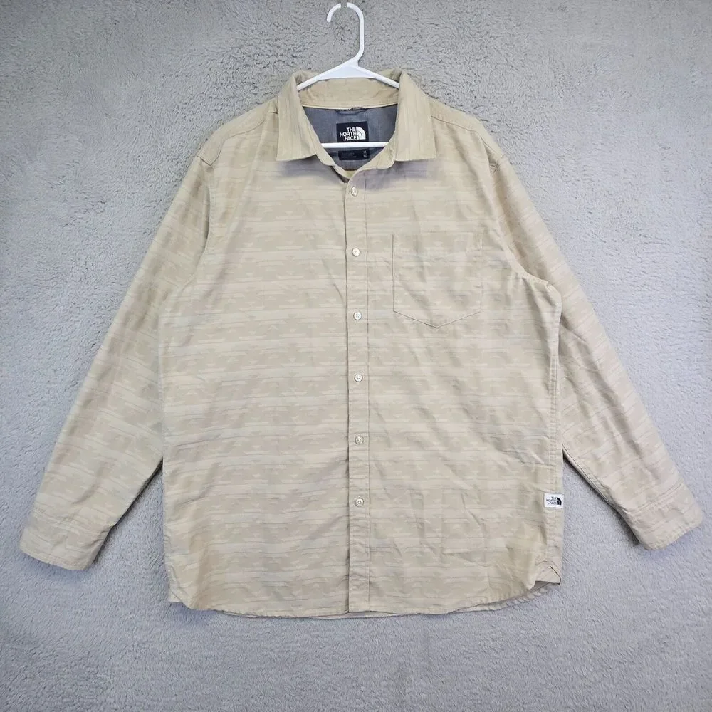 Vintage The North Face Shirt Men XL Beige Jacquard Aztec Grunge Classic Work 90s